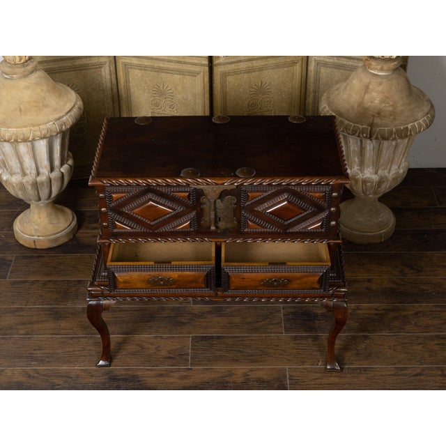 Anglo-Indian 19th Century Two-Toned Geometric Front Mahogany Coffer on Base For Sale - Image 12 of 12