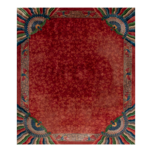 Stupendous Claret Background Color Asymmetric Patterns Antique Chinese Art Deco Rug