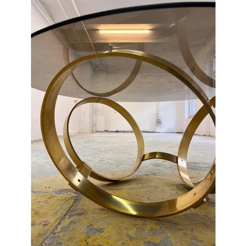 Gold Round Coffee Table in Brass and Smoked Glass attributed to Knut Hesterberg for Ronald Schmitt For Sale - Image 8 of 11