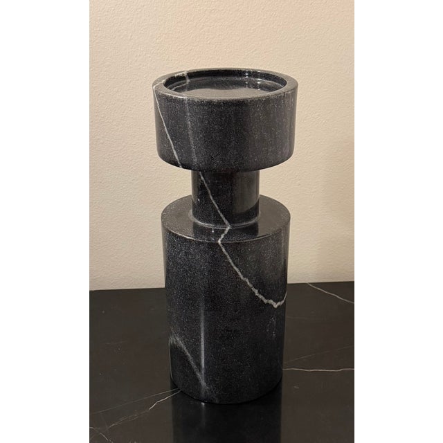 Global Views “Luc” Vase / Candleholder by Citizen Artist for Global Views – Black Marble For Sale - Image 4 of 8