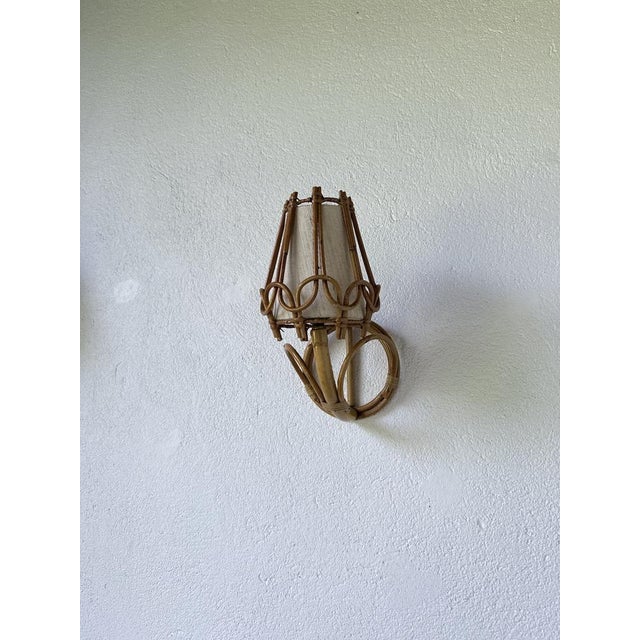 Ivory Rattan Wall Sconces by Louis Sognot, 1960, Set of 2 For Sale - Image 8 of 18
