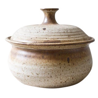 Vintage Handmade Lidded Ceramic Pot For Sale