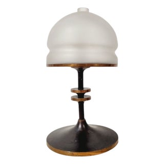 Vintage Swedish Grace Mushroom Table Lamp with Copper Base and Opal Glass Shade, 1960s For Sale