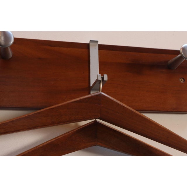 Vintage Walnut and Anodized Aluminum Wall Mounted Coat Rack With Two Hangers For Sale - Image 12 of 13