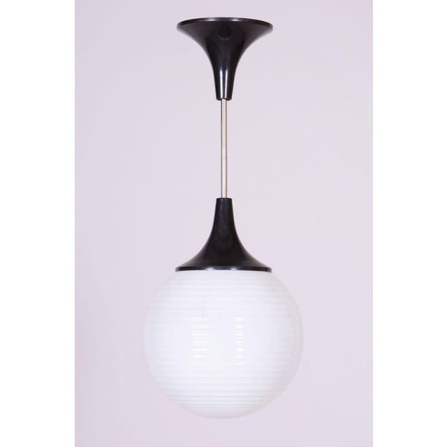 Black Mid-Century Chandelier in Chromed Steel and Opaline Glass, Czech, 1950s For Sale - Image 8 of 8