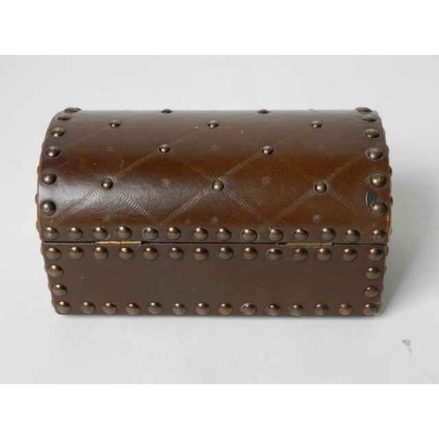 Wood Vintage Brown Leather Bronze Nailhead Jewelry Box, Tommi Parzinger Style For Sale - Image 7 of 8