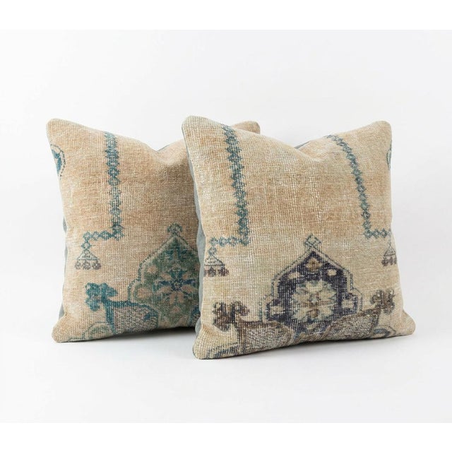 Mid-Century Modern Turkish Wool Rug Pillow Cover 20'' X 20'' - Set of Two For Sale - Image 3 of 4