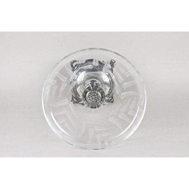 Silver Centerpiece with Engraved Glass Bowl, Austria, 1895 For Sale - Image 3 of 15