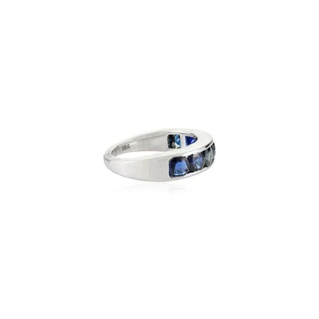 Not Yet Made - Made To Order Deep Blue Sapphire Half Eternity Band in Sterling Silver Size 6 For Sale - Image 5 of 9