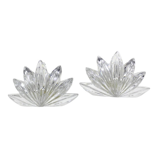 Art Deco Crystal Candleholders Flower Shape a Pair For Sale