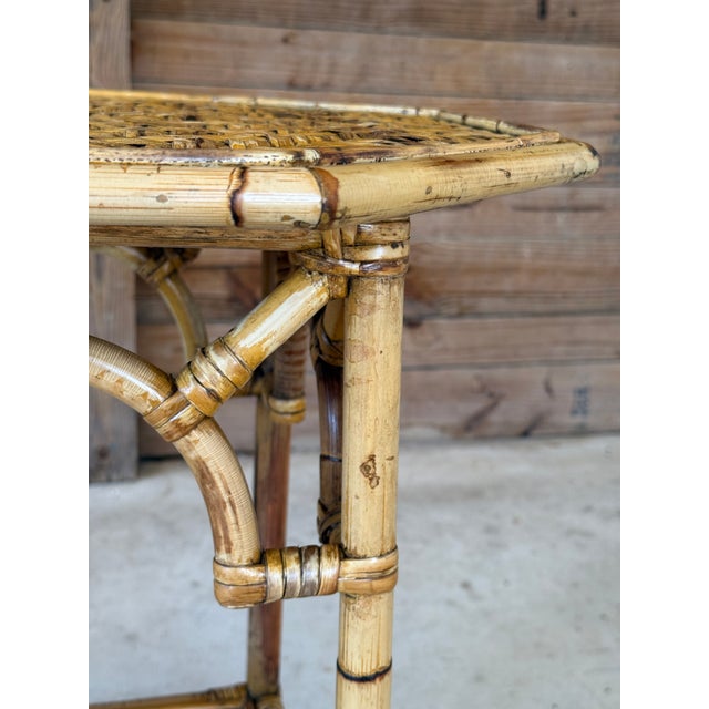 Vintage Coastal Rattan Fretwork Side Table With Woven Shelves For Sale - Image 10 of 12