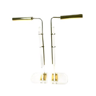 Vintage Lucite & Brass Floor Lamps - A Pair For Sale