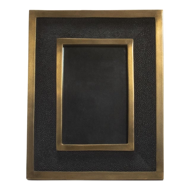 Picture Frame 5x7” in Black Shagreen With Brass Details by Kifu Paris For Sale