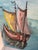 Blue Vintage Coastal Acrylic Painting of Sailboat Seascape on Canvas, Nautical Beach Scene, Signed Original Art For Sale - Image 8 of 9