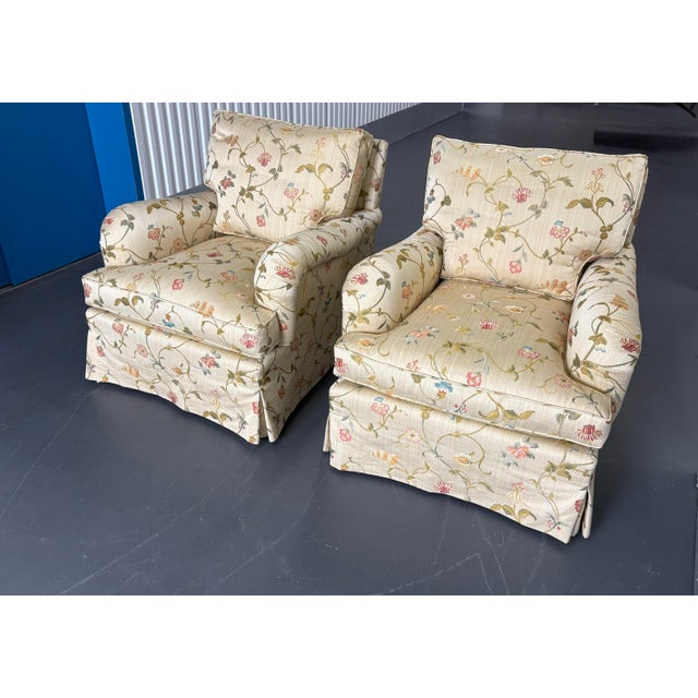 Scalamadre "Millefiori" Floral Upholstered Rolled Arm Club Chairs - A Pair For Sale - Image 9 of 12