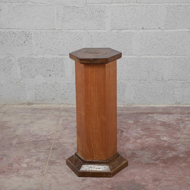 Hexagonal Art Deco Column with Walnut Veneer For Sale - Image 6 of 11