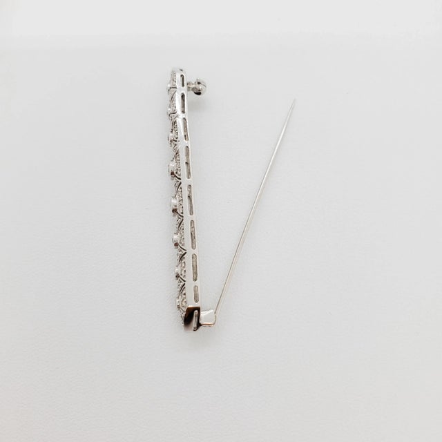 Metal White Diamond Estate Brooch in 18k White Gold For Sale - Image 7 of 8