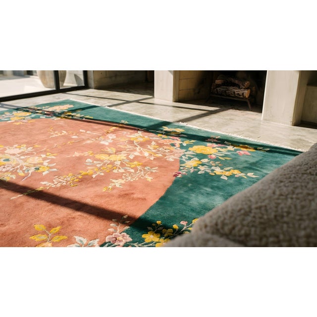 Orange 1920s Orange Floral Modern Antique Chinese Art Deco Rug 9' X 11'9" Handknotted Wool Carpet For Sale - Image 8 of 9