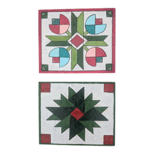 Vintage Handcrafted Folk Art Barn Quilt Star Painted Wood Panel Art- A Pair