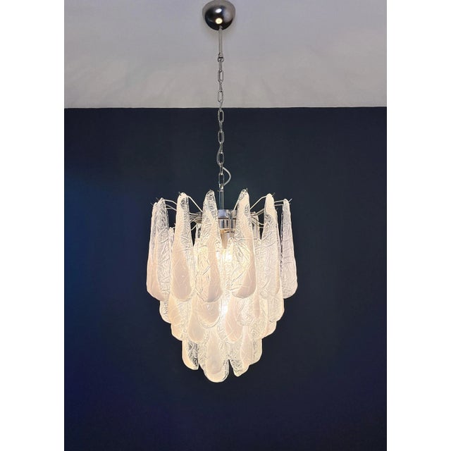 Italian Murano Glass Lattimo Petals Chandelier, 1990s For Sale - Image 13 of 18
