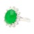 18K white gold Sets a beautiful round cabochon cut 5.74 carat Grade A untreated Jadeite Jade with 14 Round Cut Diamonds of...