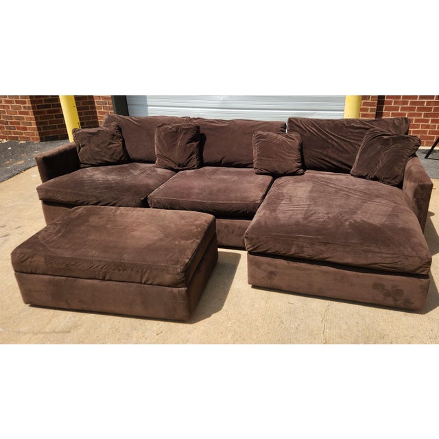 Chocolate Colored Sectional Sofa With Storage Ottoman Attributed to Crate and Barrel For Sale In Washington DC - Image 6 of 7