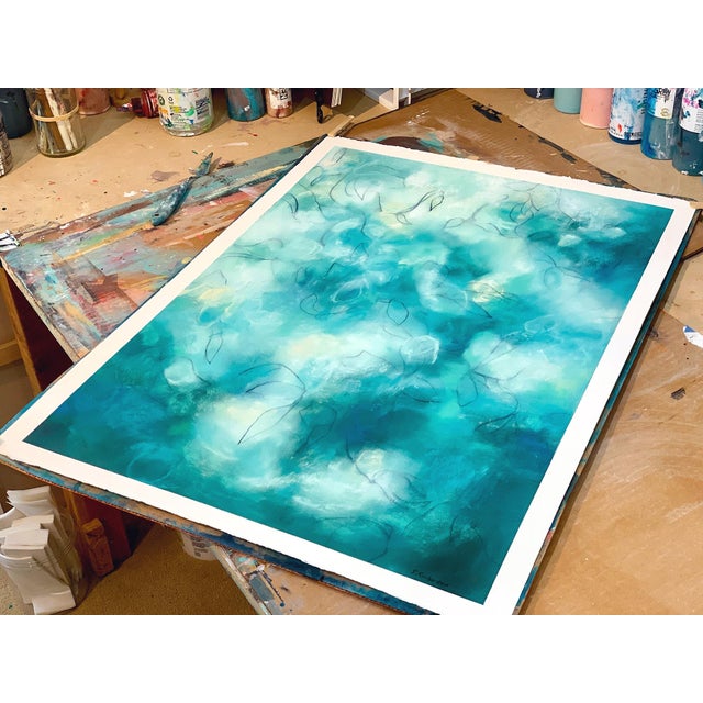 Midnight Wild Flowers - Blue Green Abstract Mixed Media Work on Paper by Sara Richardson For Sale - Image 6 of 6