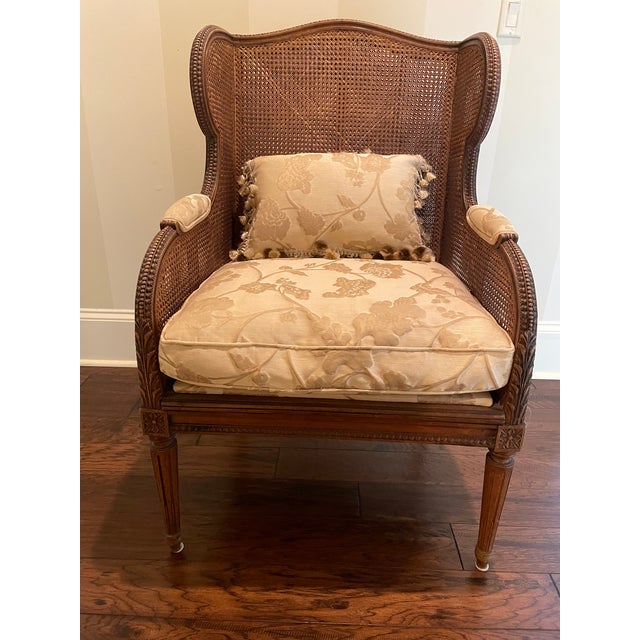Late 18th Century Antique French Louis XVI Wingback Chair With Double Caning For Sale - Image 5 of 13