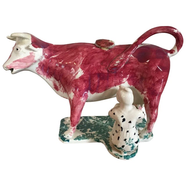 19th Century English Pearlware Pink Luster Cow Form Creamer For Sale - Image 11 of 11