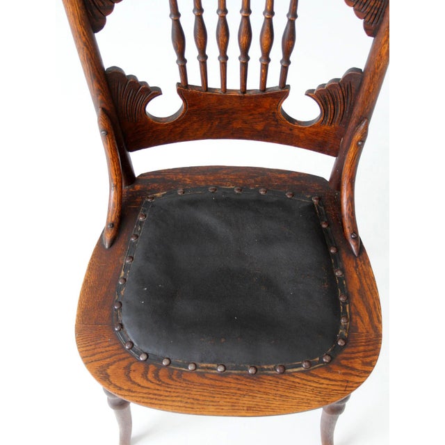 Antique Eastlake Victorian Side Chair With Leather Seat For Sale - Image 6 of 17