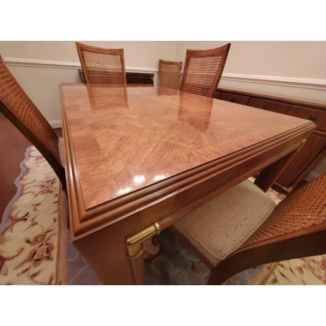 Wood Vintage Drexel Burl Wood Dining Room Set – Complete Suite With Original Receipts For Sale - Image 7 of 17