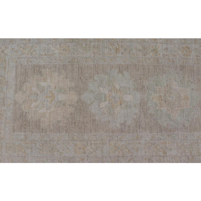 Long Soft Oushak Runner With Sand Field and Pale Green and Blue Accents For Sale In Atlanta - Image 6 of 12