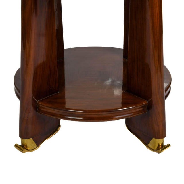 Pair of French Art Deco Style Round Mahogany Side Tables With Lower Shelves For Sale - Image 4 of 5