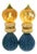 1980s Italian Carved Lapis Topaz Diamond 18k Gold Drop Earrings, Pair For Sale