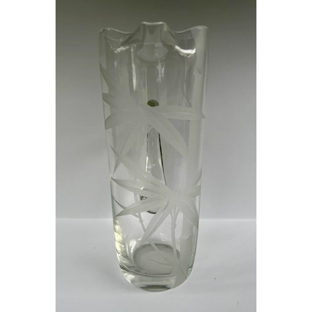 Transparent Vintage Clear Glass Pitcher With Etched Bamboo Leaves For Sale - Image 8 of 13
