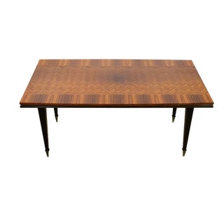 Art Deco Varnished Chevron Marquetry Dining Table with Extensions, 1940s For Sale