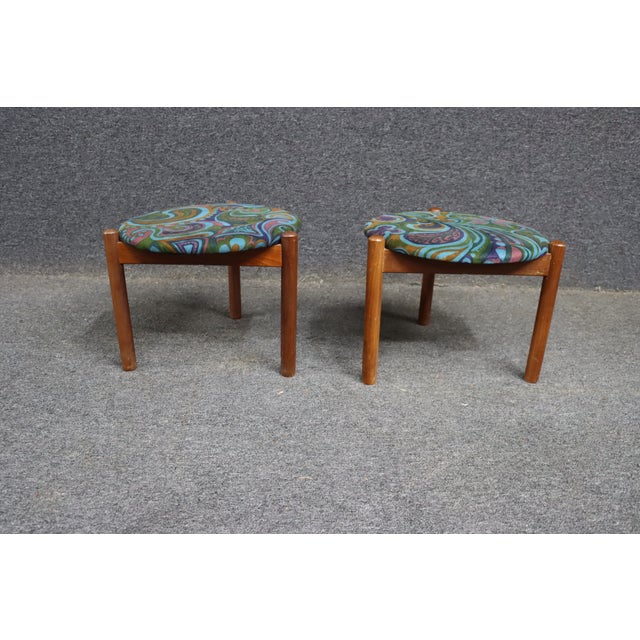 Mid 20th Century Jack Larsen Style Tripod & Paisley Footstool/Pair For Sale - Image 5 of 9