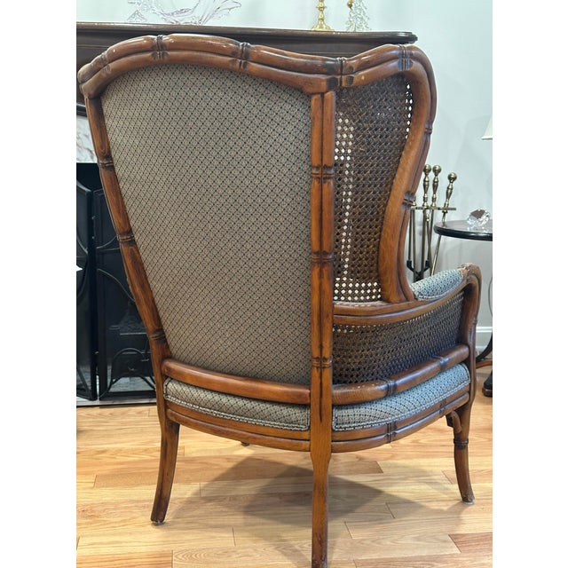 Early 21st Century Pair Ethan Allen Faux Bamboo Cane Wingback Chairs For Sale - Image 5 of 8