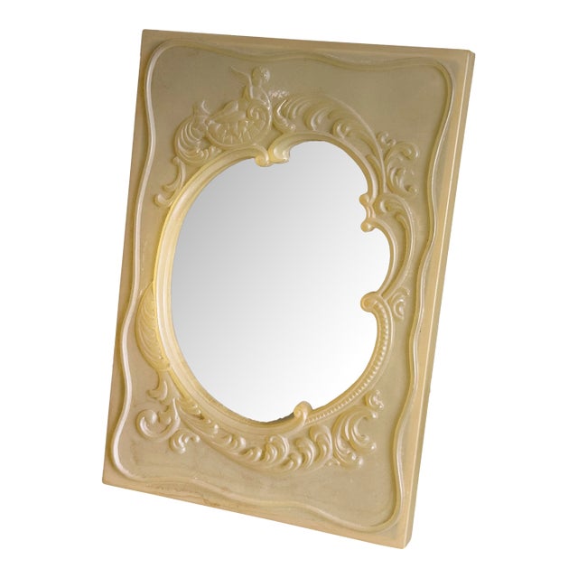 1950s Vintage Rococo Revival Cherub Resin Table Mirror For Sale