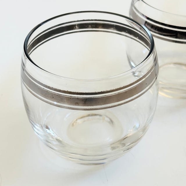 Glass Mid Century Silver Striped Roly Poly Cocktail Glasses - Set of 4 For Sale - Image 7 of 7
