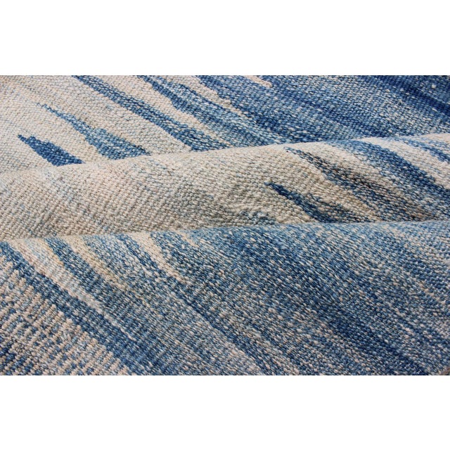 Modern Kilim Tribal Rug With Abstract Geometric Design in Soft Blues 6'4 X 9'5 For Sale - Image 10 of 11