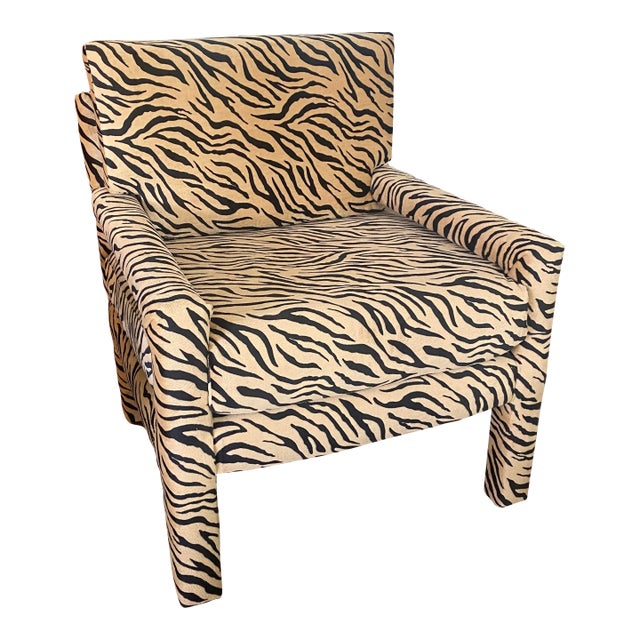 1970s Vintage Reupholstered Tiger Print Milo Baughman Thayer Coggin Armchair For Sale