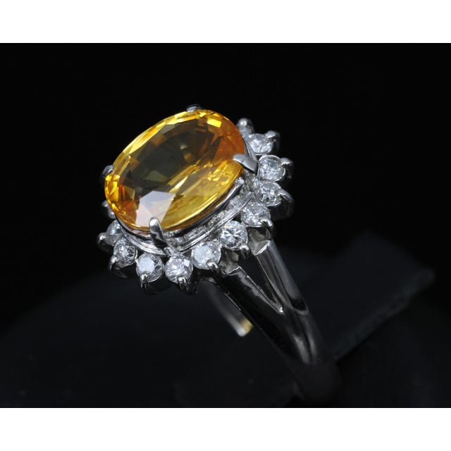 Late 20th Century Gia Yellow Sapphire & 0.48ct Diamond Platinum Ring 7.5g Size 6 For Sale - Image 9 of 18