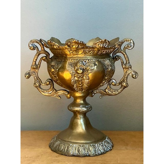 Brass Vintage Brass Cherub Urns - A Pair For Sale - Image 8 of 12