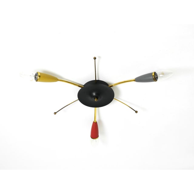 1950s Mid-Century Modern Brass 3-Arm Sputnik Ceiling or Wall Lamp, 1950s For Sale - Image 5 of 18