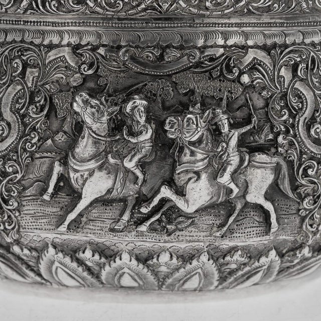 Antique Burmese Repoussé Silver Jataka Tales Bowl, 1910 For Sale - Image 18 of 18