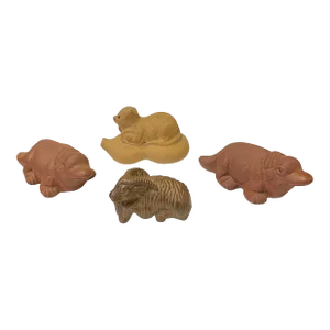 Set of 4 Small Ceramic Wood Animal Figure Display Art