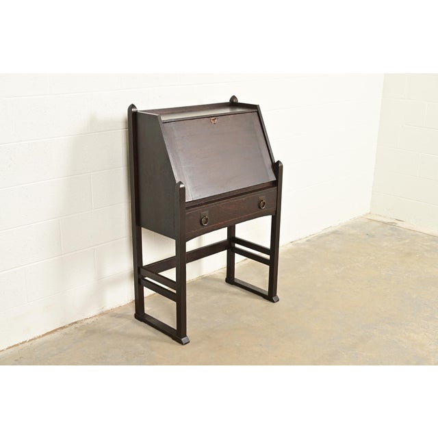 Stickley Brothers Stickley Brothers Antique Mission Oak Arts & Crafts Drop Front Secretary Desk, Circa 1910 For Sale - Image 4 of 15