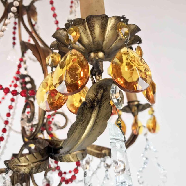 Glass Antique Chandelier with Red Crystals For Sale - Image 7 of 15