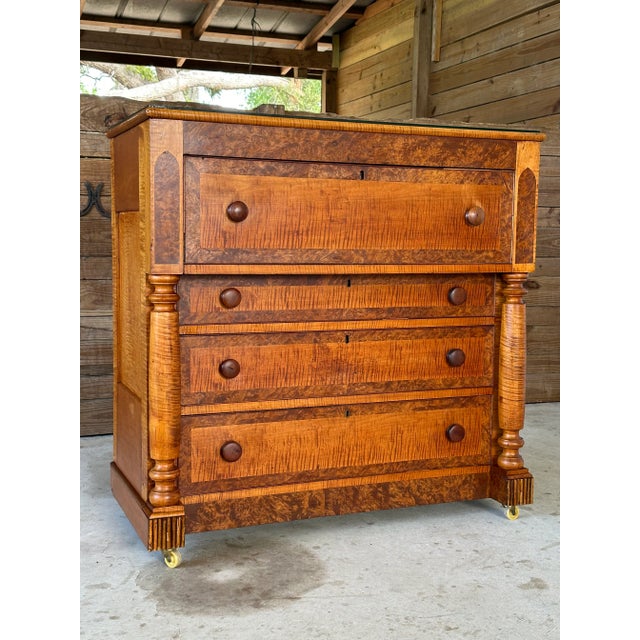 American Empire Tiger Maple & Birdseye Maple Chest of Drawers For Sale - Image 13 of 13